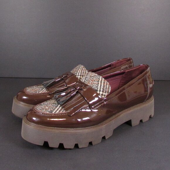 Franco Sarto BERSA Women's Loafers 9.5M Patent Leather, Hounds Tooth Plaid - Picture 2 of 9
